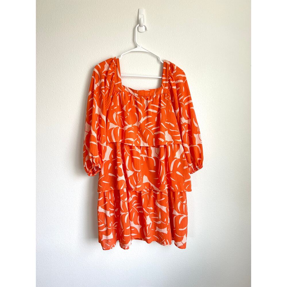Who What Wear Orange Balloon Sleeve Tiered Dress Women's Medium - Picture 3 of 8